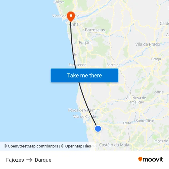 Fajozes to Darque map