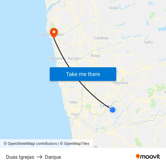 Duas Igrejas to Darque map