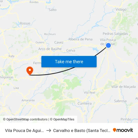 Vila Pouca De Aguiar to Carvalho e Basto (Santa Tecla) map