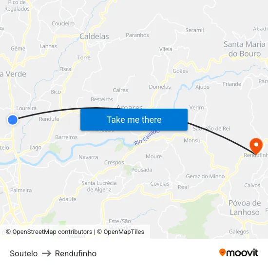 Soutelo to Rendufinho map