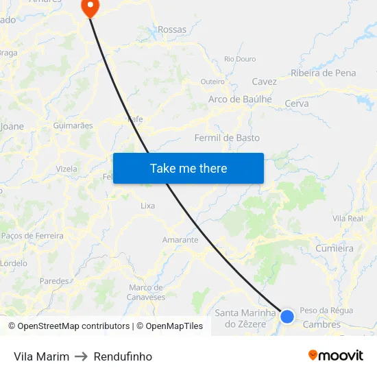 Vila Marim to Rendufinho map