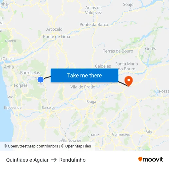 Quintiães e Aguiar to Rendufinho map