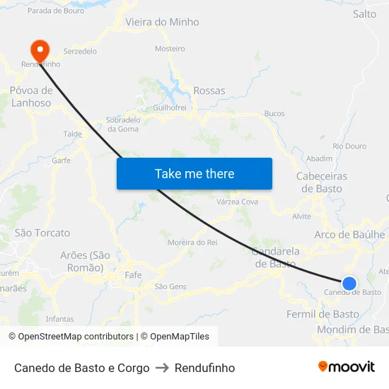 Canedo de Basto e Corgo to Rendufinho map