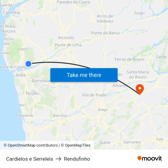 Cardielos e Serreleis to Rendufinho map