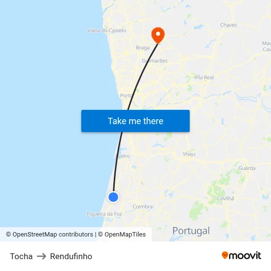 Tocha to Rendufinho map