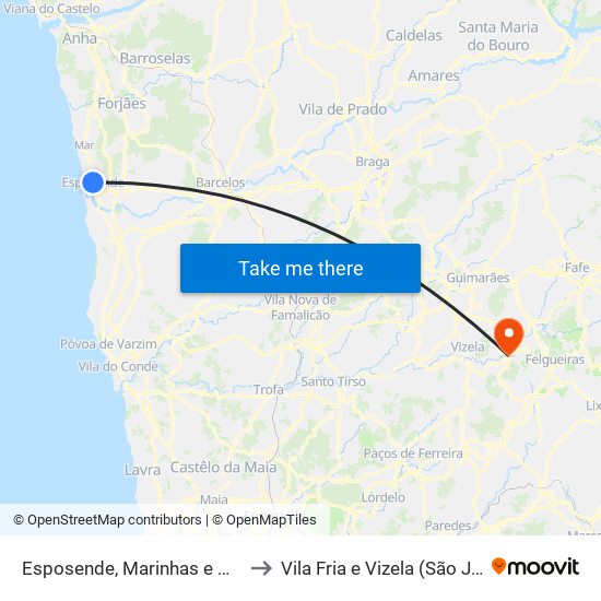 Esposende, Marinhas e Gandra to Vila Fria e Vizela (São Jorge) map