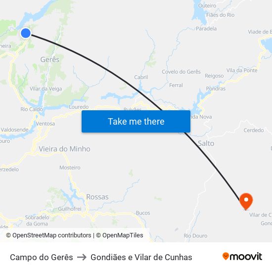 Campo do Gerês to Gondiães e Vilar de Cunhas map