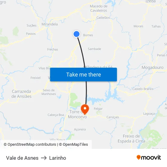 Vale de Asnes to Larinho map