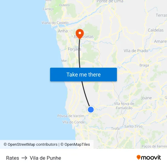 Rates to Vila de Punhe map