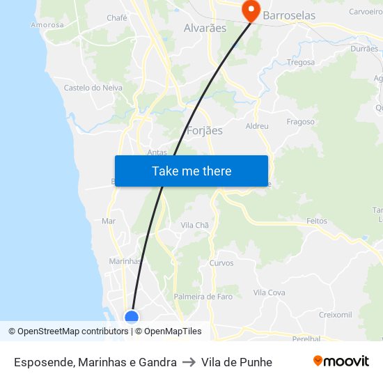 Esposende, Marinhas e Gandra to Vila de Punhe map