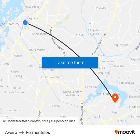 Aveiro to Fermentelos map