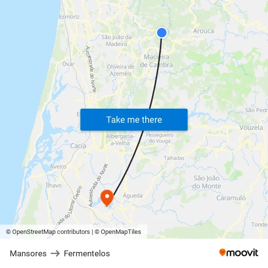 Mansores to Fermentelos map