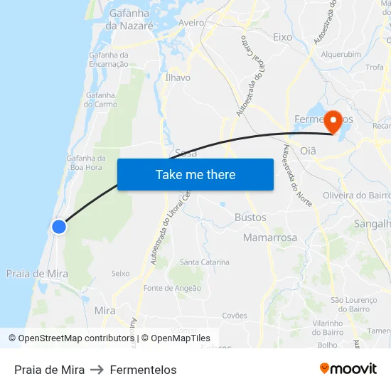 Praia de Mira to Fermentelos map