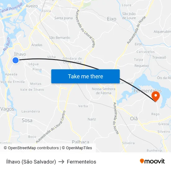 Ílhavo (São Salvador) to Fermentelos map