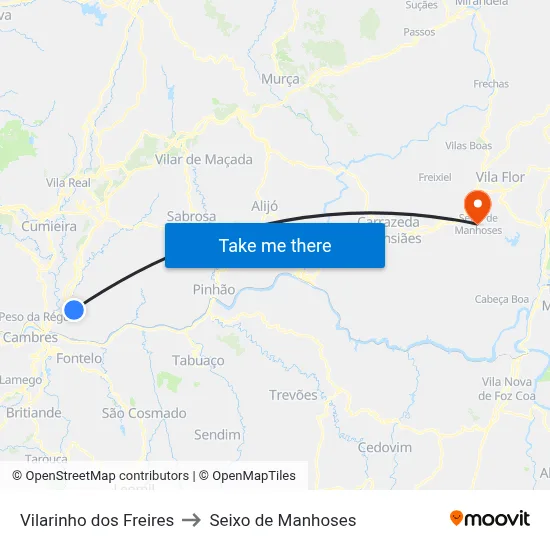 Vilarinho dos Freires to Seixo de Manhoses map