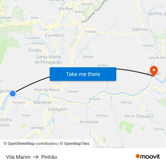 Vila Marim to Pinhão map