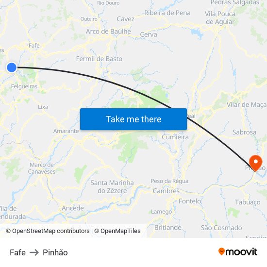 Fafe to Pinhão map