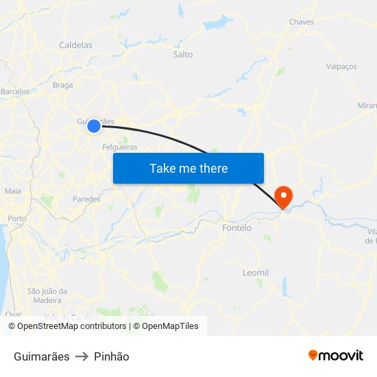 Guimarães to Pinhão map