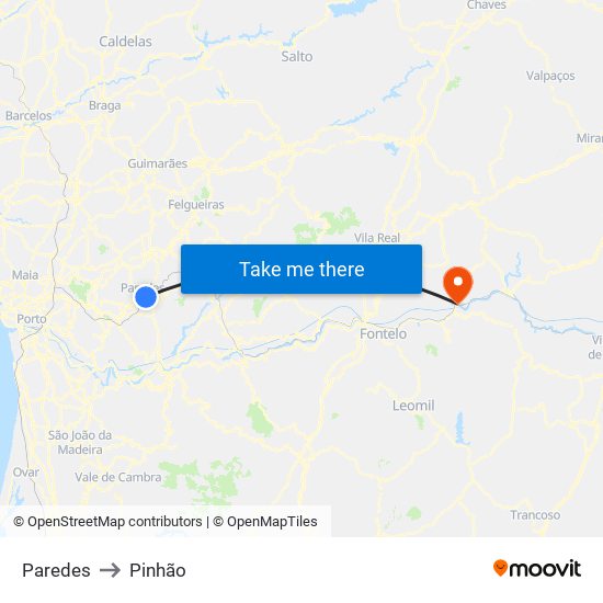 Paredes to Pinhão map