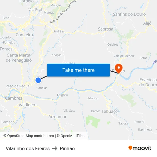 Vilarinho dos Freires to Pinhão map