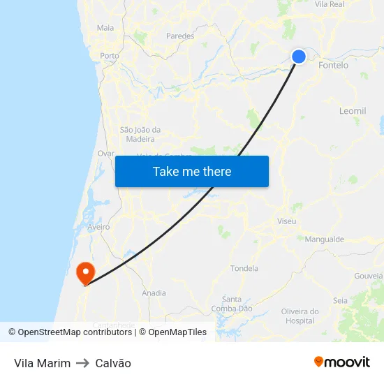 Vila Marim to Calvão map