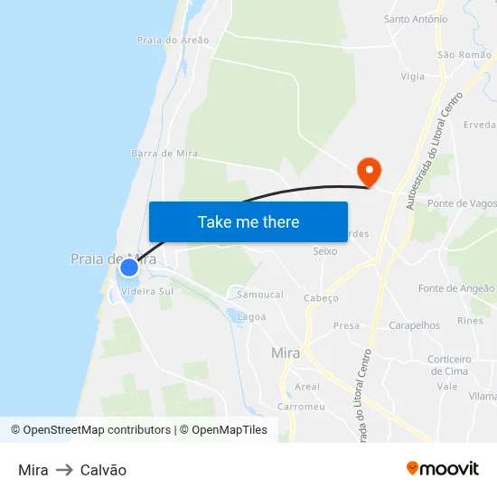 Mira to Calvão map