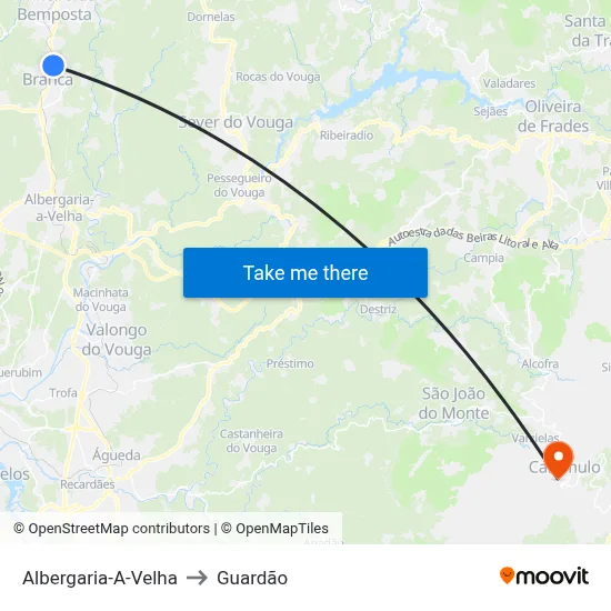 Albergaria-A-Velha to Guardão map