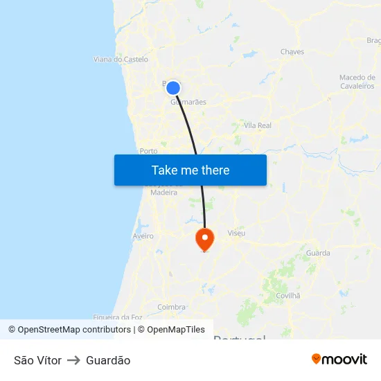 São Vítor to Guardão map