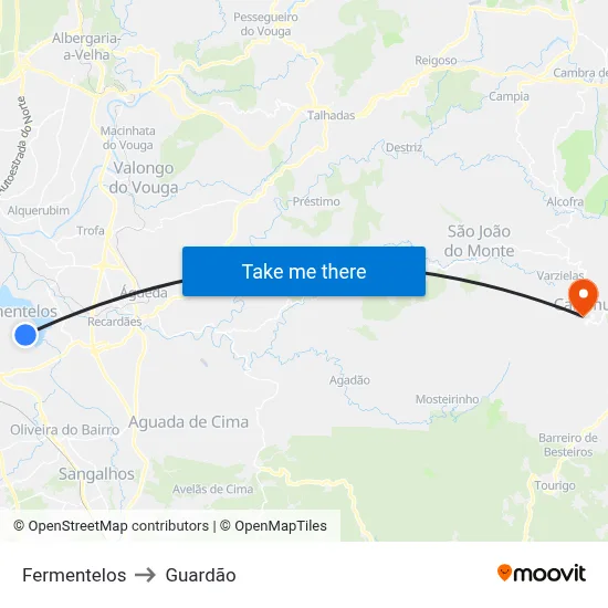 Fermentelos to Guardão map