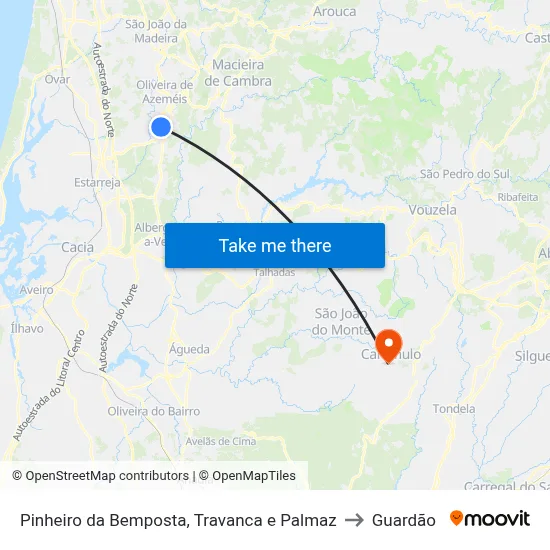 Pinheiro da Bemposta, Travanca e Palmaz to Guardão map