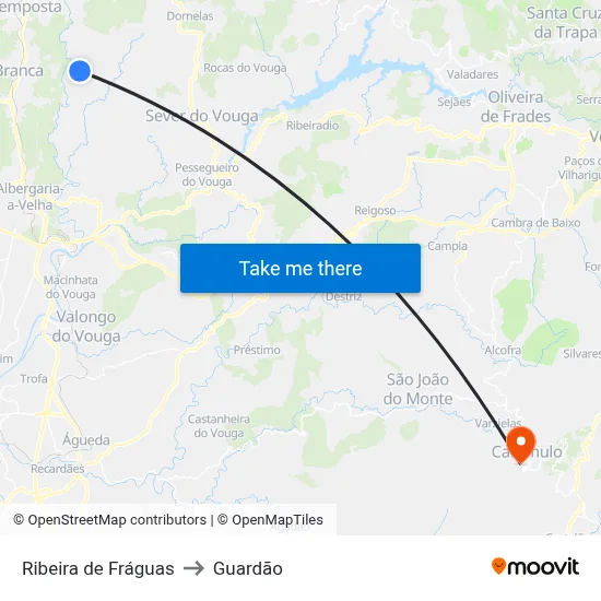 Ribeira de Fráguas to Guardão map