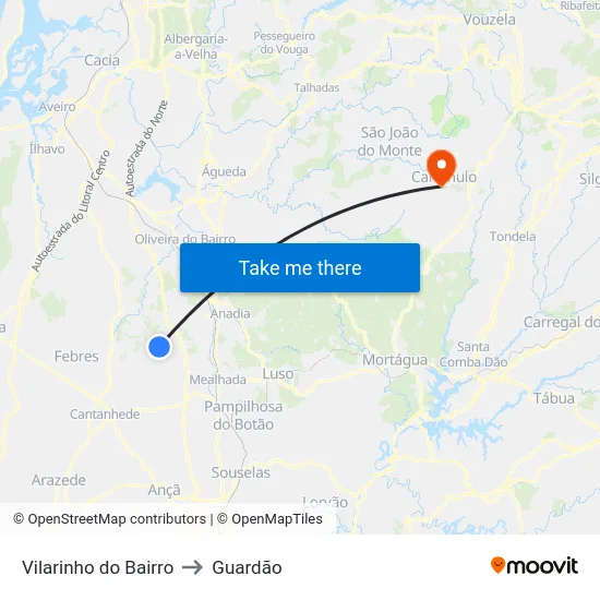 Vilarinho do Bairro to Guardão map