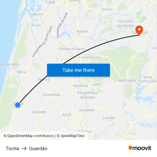 Tocha to Guardão map