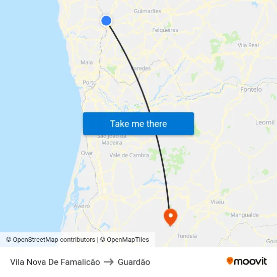 Vila Nova De Famalicão to Guardão map