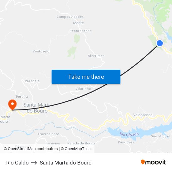 Rio Caldo to Santa Marta do Bouro map