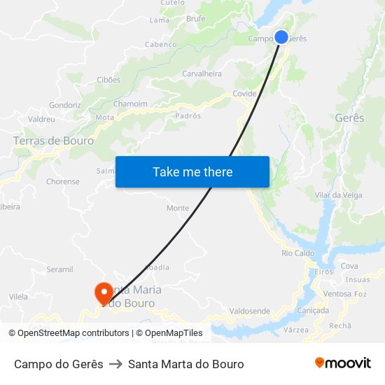 Campo do Gerês to Santa Marta do Bouro map