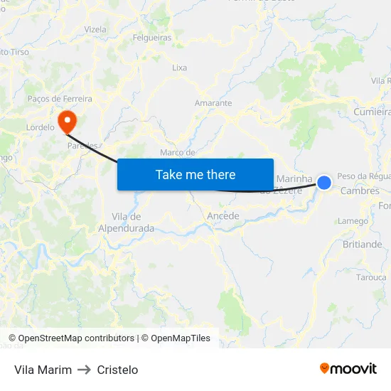Vila Marim to Cristelo map