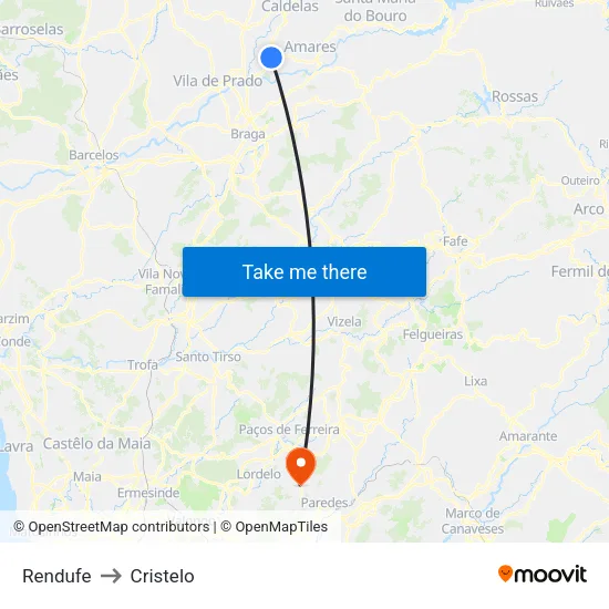 Rendufe to Cristelo map