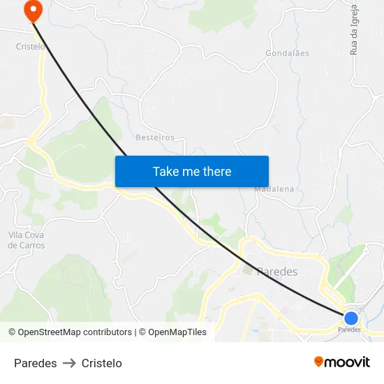 Paredes to Cristelo map