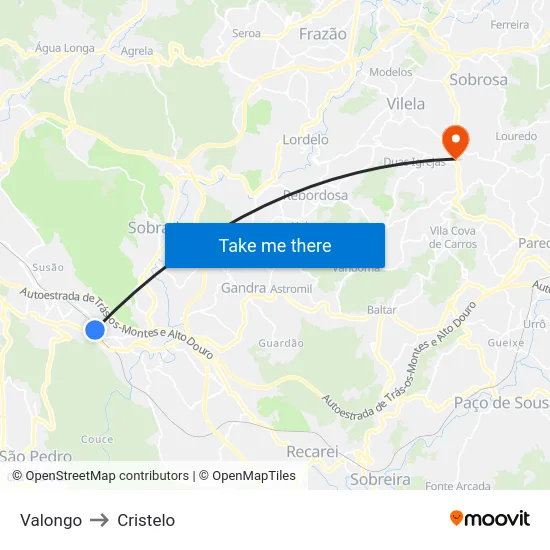 Valongo to Cristelo map