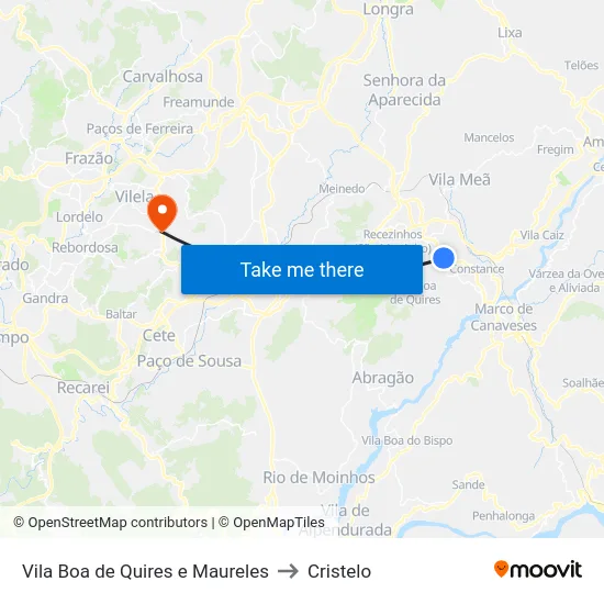 Vila Boa de Quires e Maureles to Cristelo map