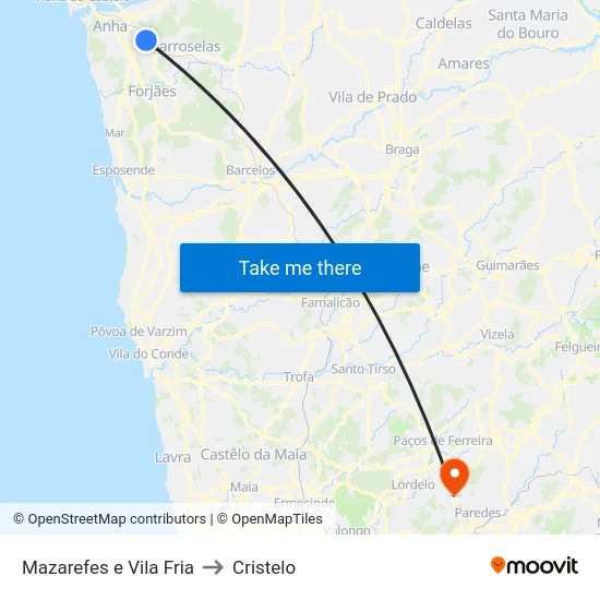 Mazarefes e Vila Fria to Cristelo map
