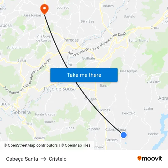 Cabeça Santa to Cristelo map