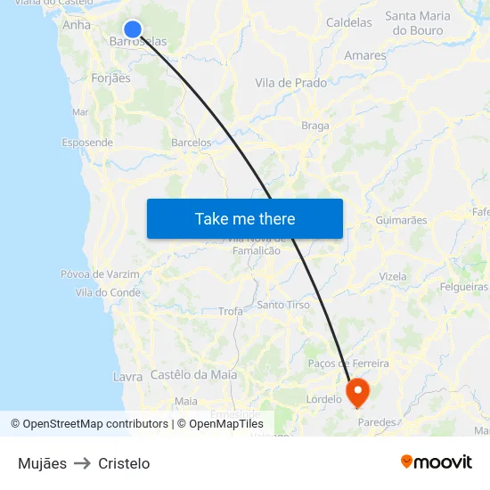Mujães to Cristelo map