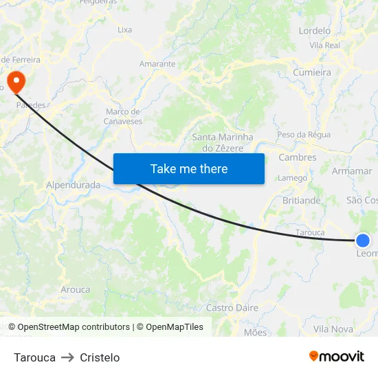 Tarouca to Cristelo map