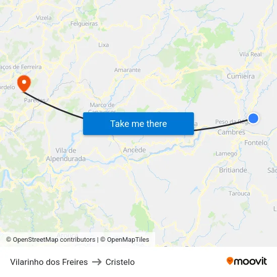 Vilarinho dos Freires to Cristelo map