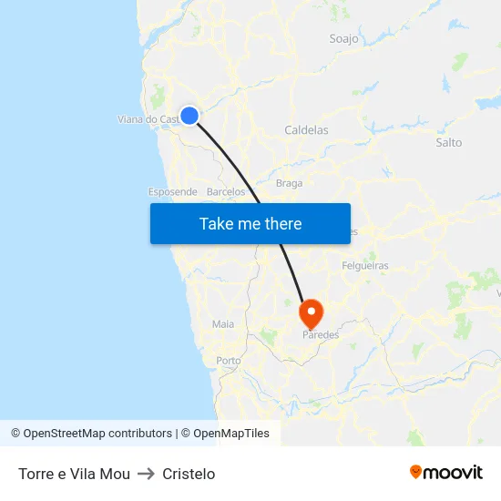 Torre e Vila Mou to Cristelo map