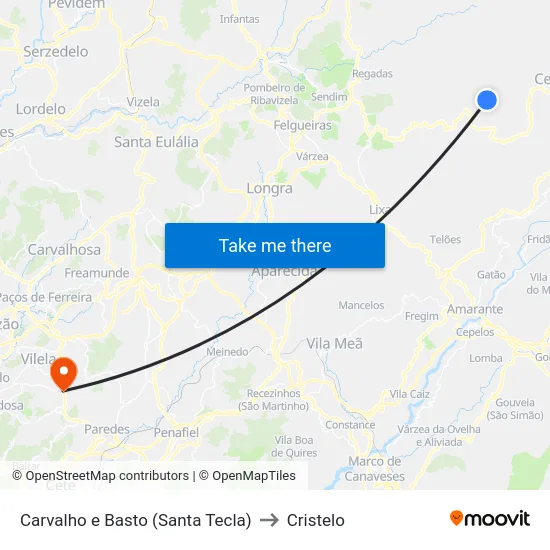 Carvalho e Basto (Santa Tecla) to Cristelo map