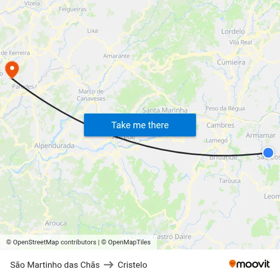 São Martinho das Chãs to Cristelo map