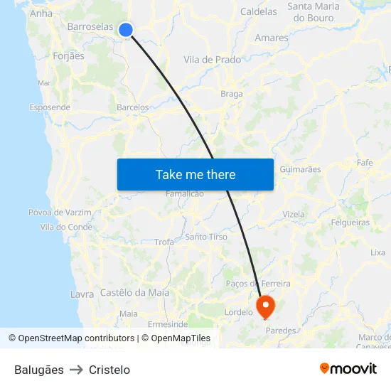 Balugães to Cristelo map